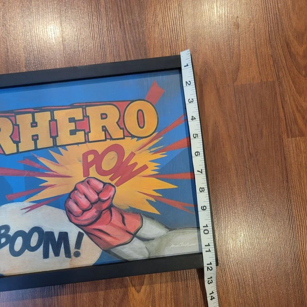 Superhero Comic Style Wall Art Print Framed With Bold Colors & Action Words BOOM